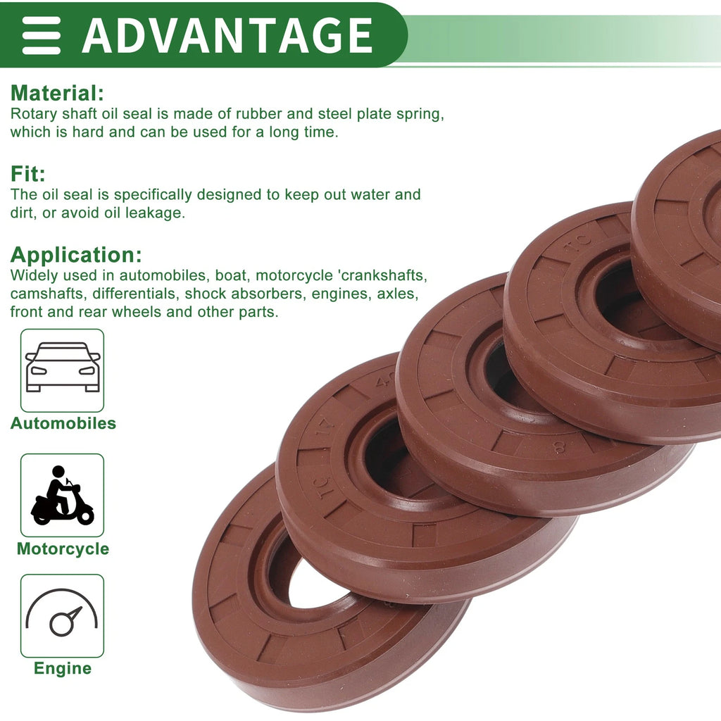 Set of 5 Oil Seal Rotary Shaft Seal FKM Rubber 17x40x8mm