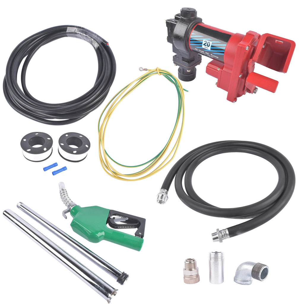 High Flow 20GPM 12V Fuel Transfer Pump with Automatic Nozzle for Gasoline