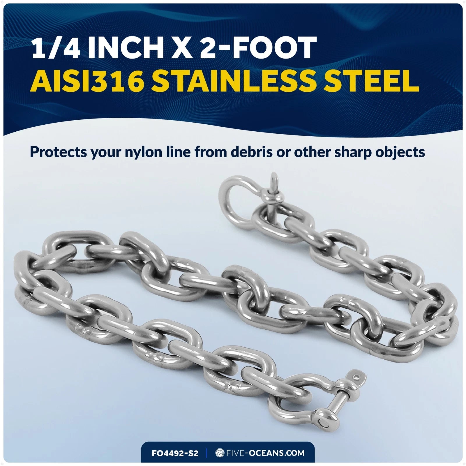 1/4" x 2' Stainless Steel Lead Chain with Shackles for Boat Anchor