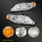Set of 2 Headlight Assemblies for Honda Civic 4Dr Sedan (2006–2011) Chrome