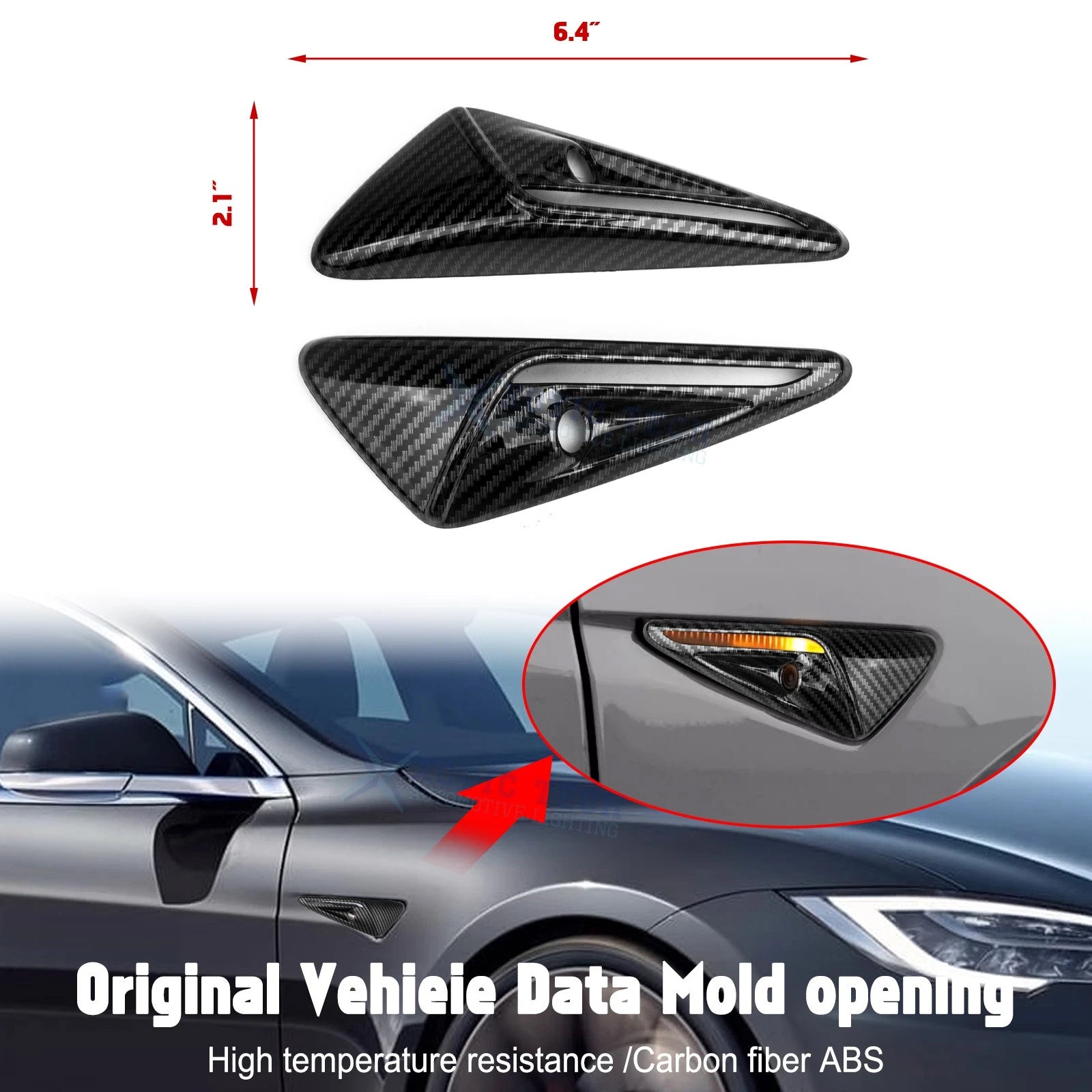 Black Carbon Fiber Style Side Camera Decoration for Tesla Model 3 & Y (2018-2024)