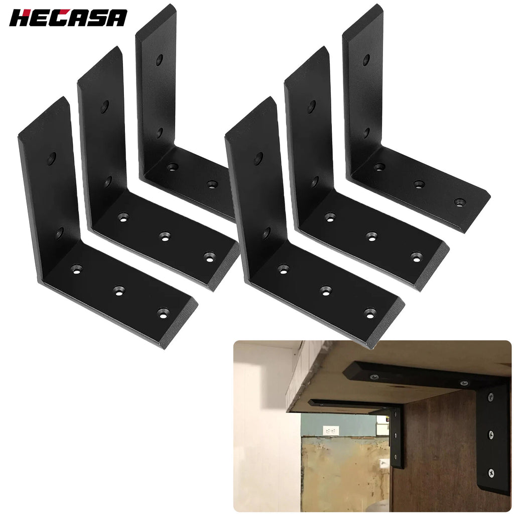 Set of 6 Heavy Duty Black Steel Countertop Support Brackets 6"x8"