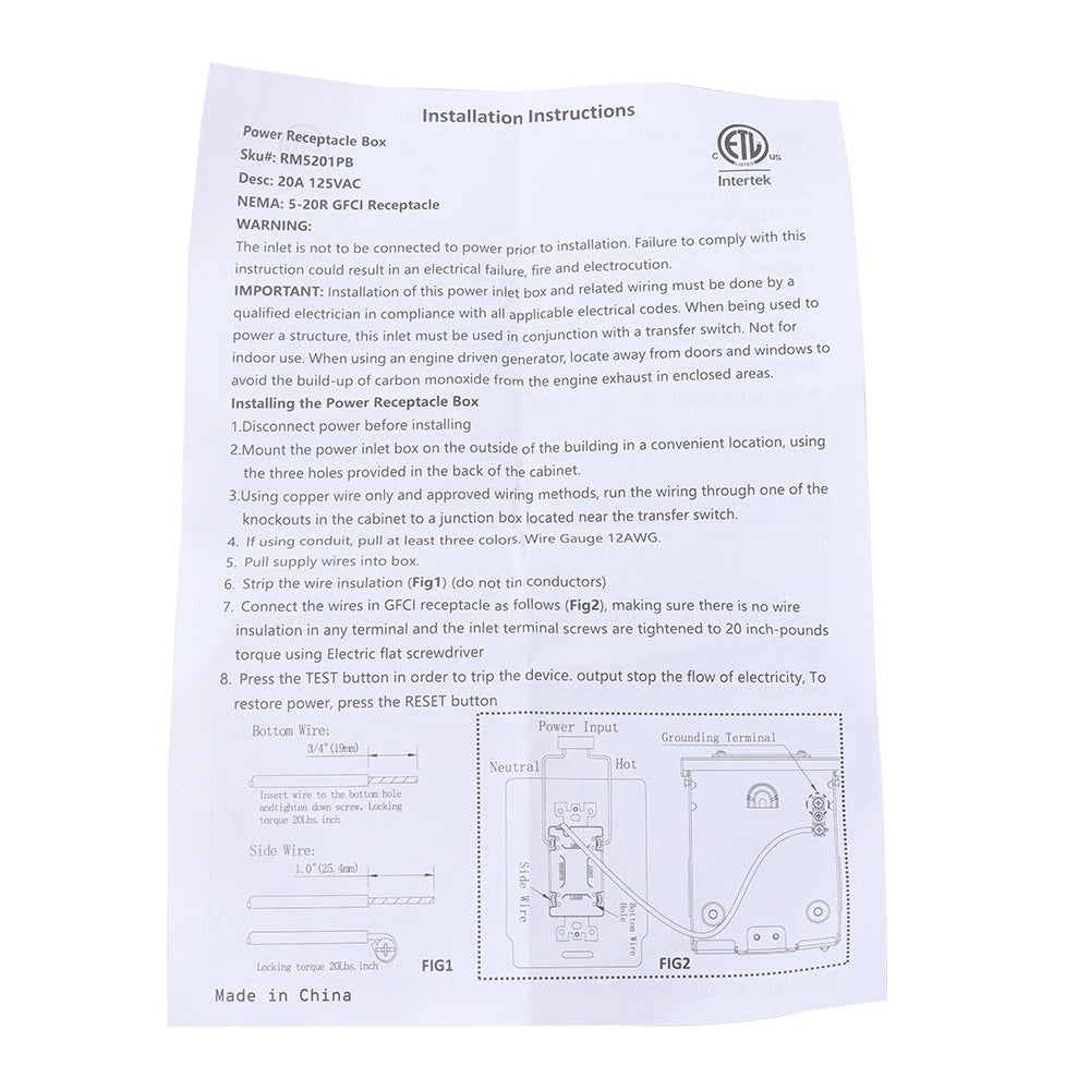 Outdoor Outlet Box for GFCI Receptacle (Rainproof, 20 AMP)