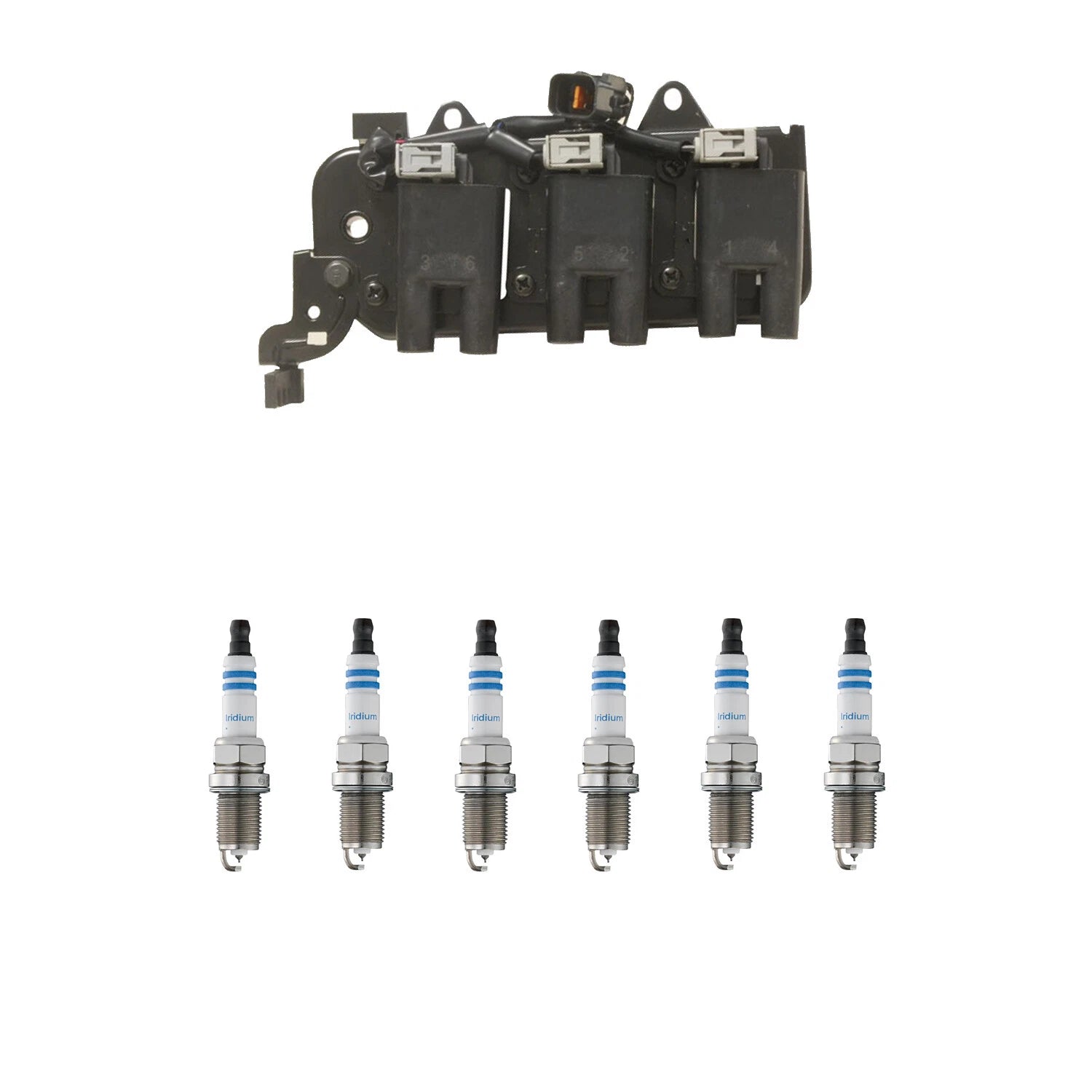 Set of 6 Hitachi Ignition Coils & Bosch Double Iridium Spark Plugs for Tucson (2005–2010)