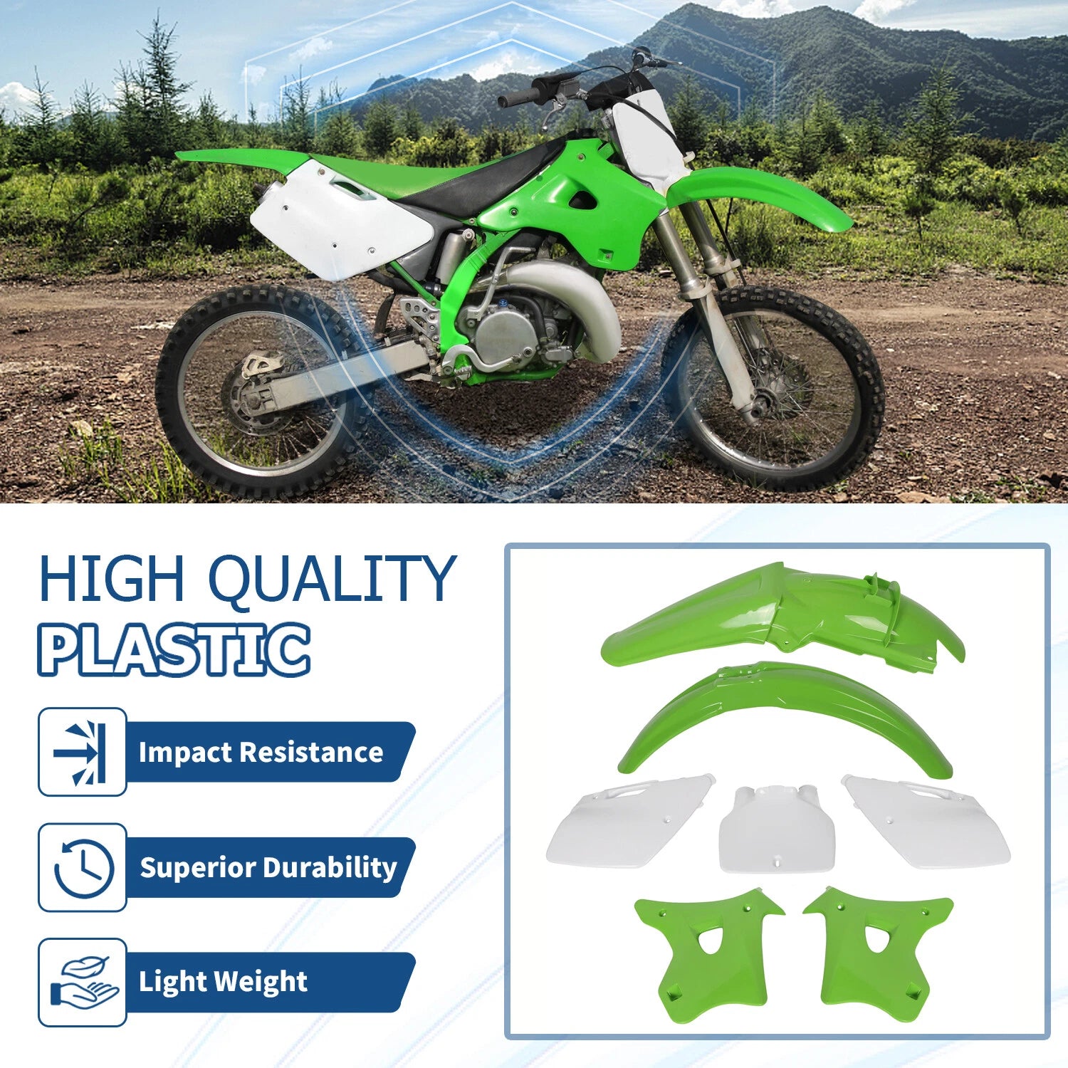 7PCS Plastics Kit Bodywork Fairing for Kawasaki KX125 KX250 (1994–1998)