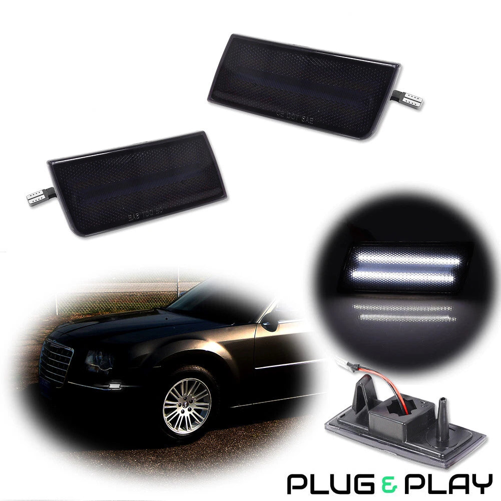 Set of 2 Black Front Bumper Side Marker Reflectors for Chrysler 300 (2005–2010)