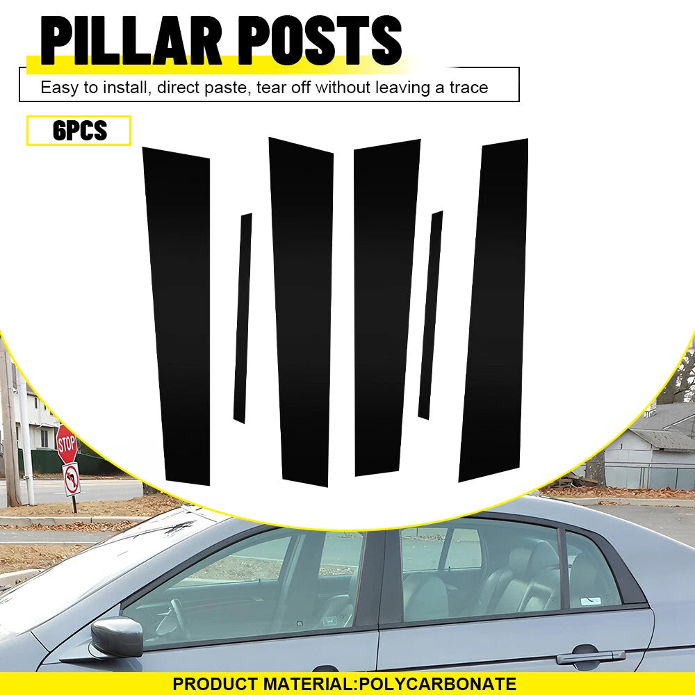 Set of 6 Black Door Window Pillar Post Covers for Acura TL (2004–2008)