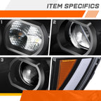 Projector Headlights for Ram 1500 (2019–2024) Black/Amber w/LED DRL Animation