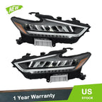 Headlight Assembly Set for Nissan Maxima (2022–2023) Left+Right LED Black Bezel