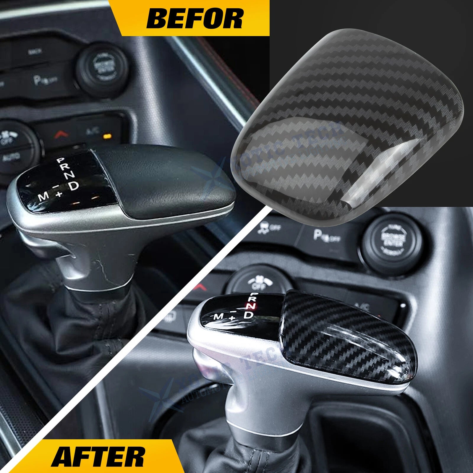Carbon Fiber Grain Gear Shift Knob Cap for Dodge Challenger Charger (2015-2023)