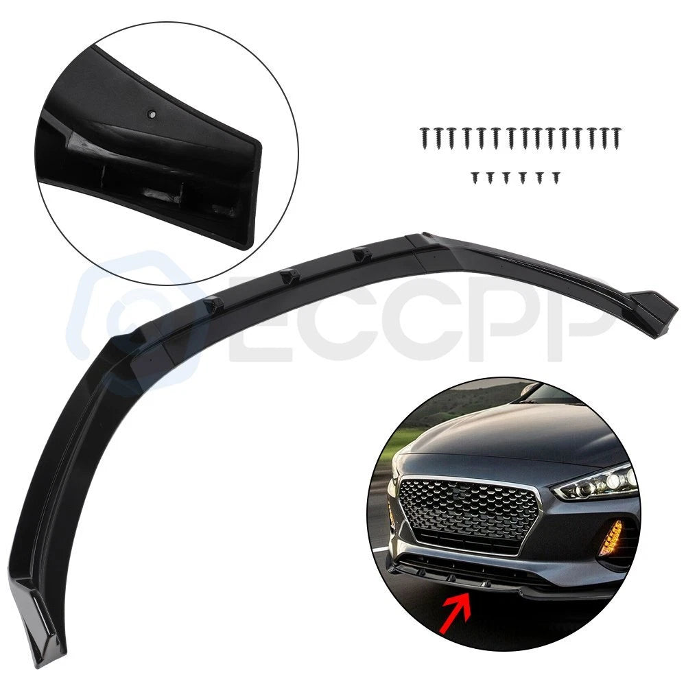 3X Glossy Black Front Bumper Lip Spoiler for Hyundai Elantra (2016-2018)