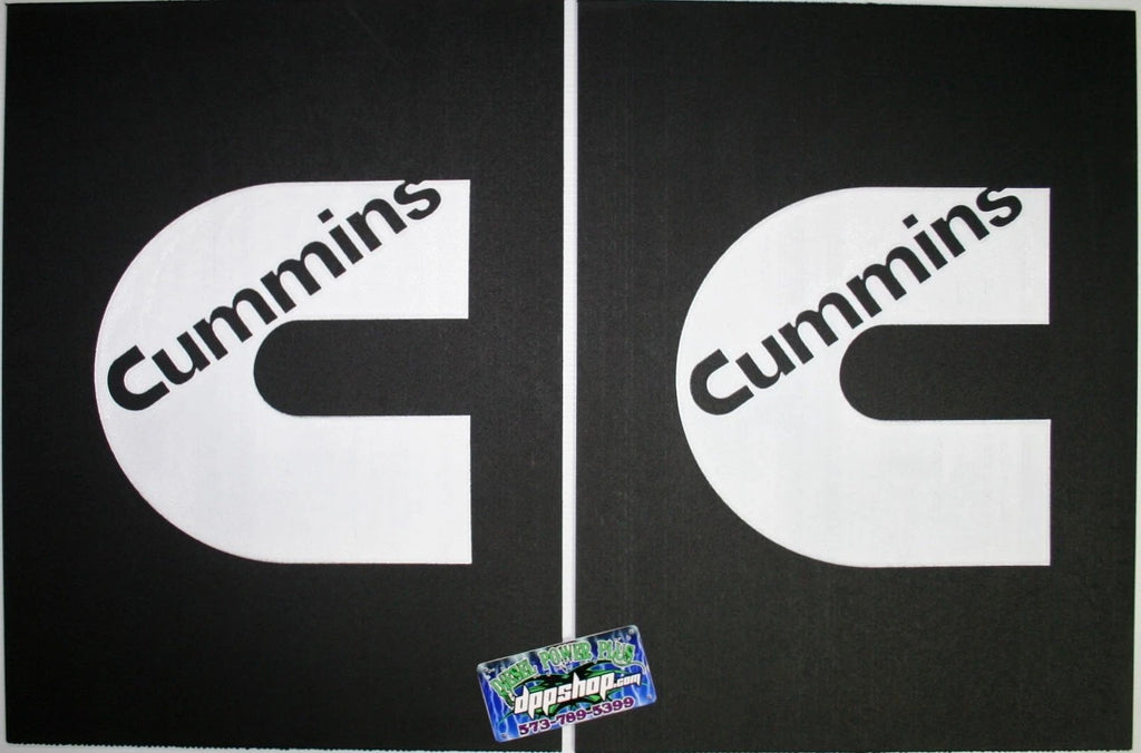 Pair of 18" x 24" White Cummins Logo Mud Flaps for Ram Trucks