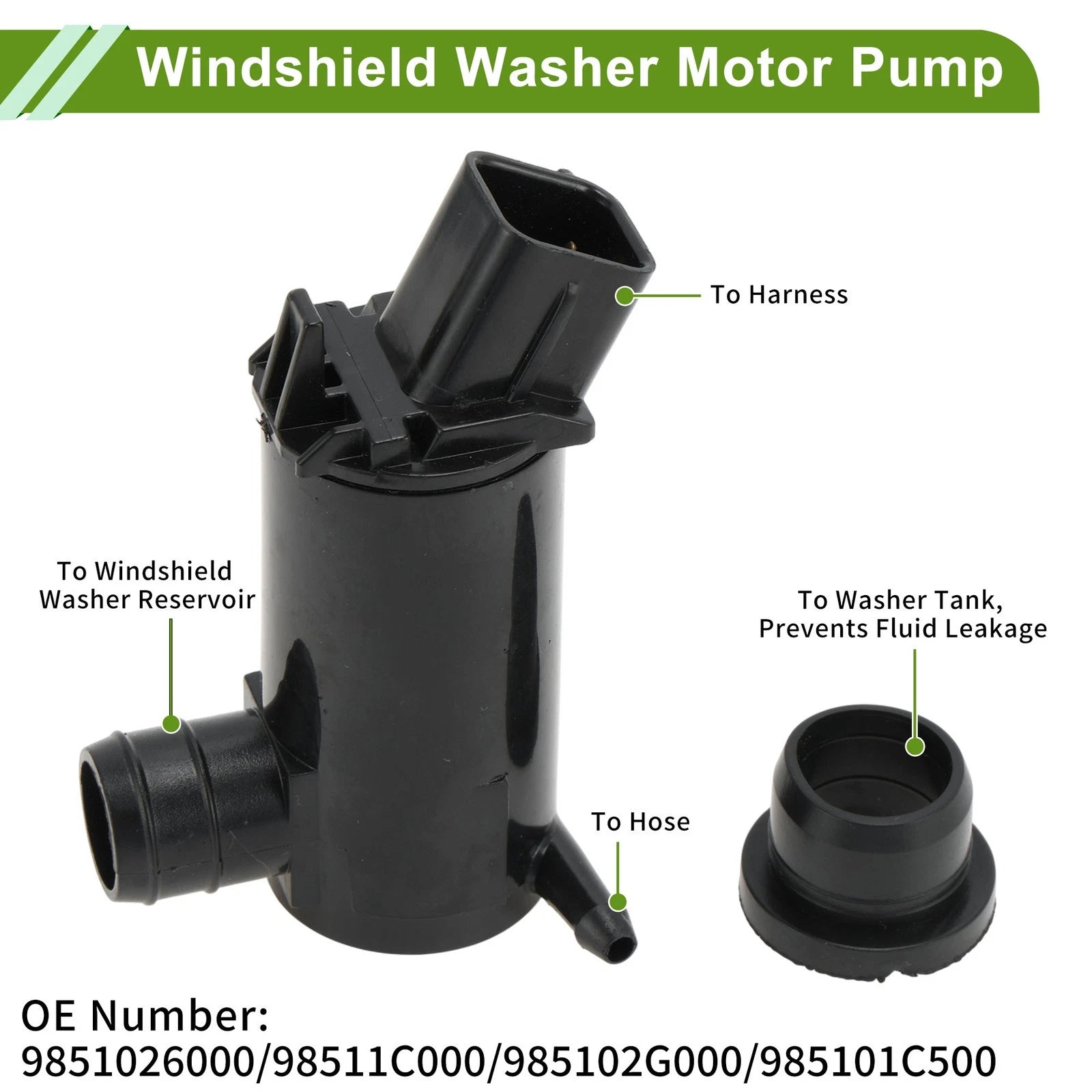 Windshield Washer Pump for Genesis G70 (2019–2023) No. 9851026000, Rubber Ring