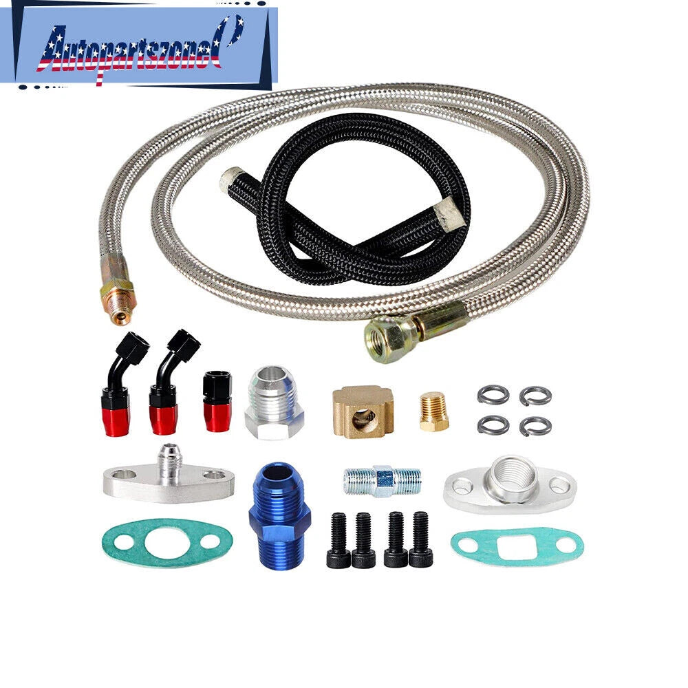 Turbo Charger Oil Drain Return Line Kit for T3 T4 GT35 GT70 GT66 (Fits Various)