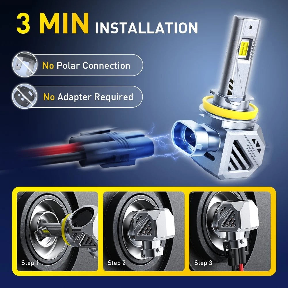 H11 H8 LED Headlight Kit for Low Beam Bulbs (2X) 6500K White 48000LM