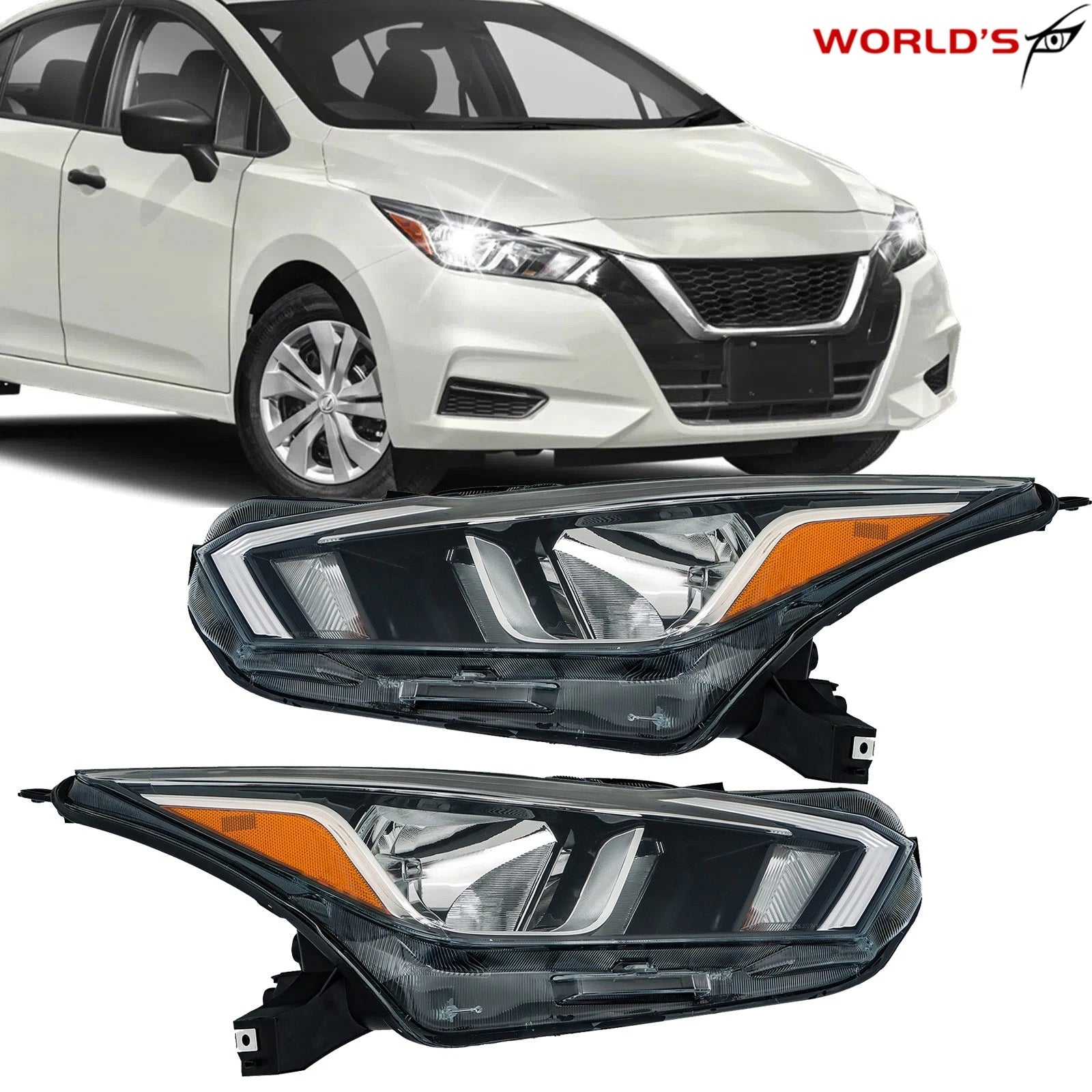 Set of 2 Halogen Headlamps for Nissan Versa (2020–2021) Chrome