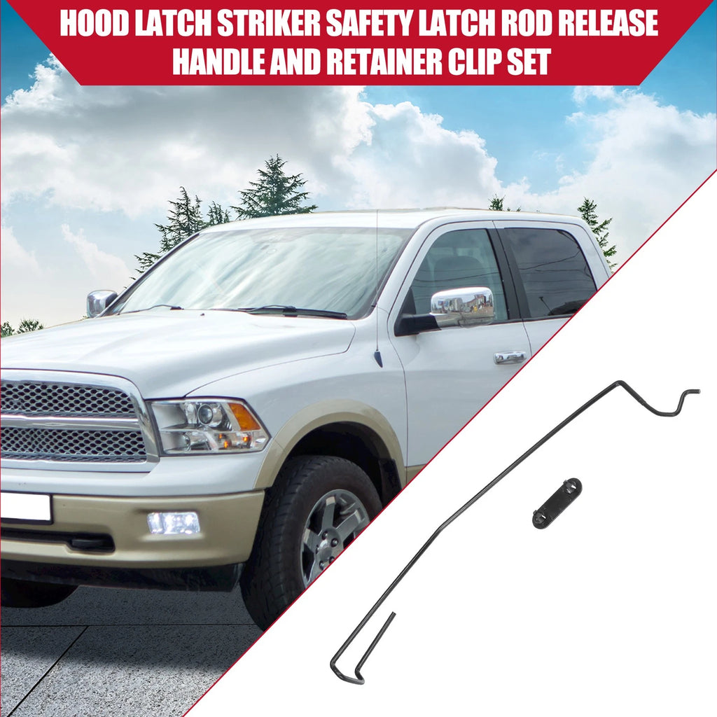 Set of 2 Hood Latch Rod Release Handles & Retainer Clips for Dodge Ram