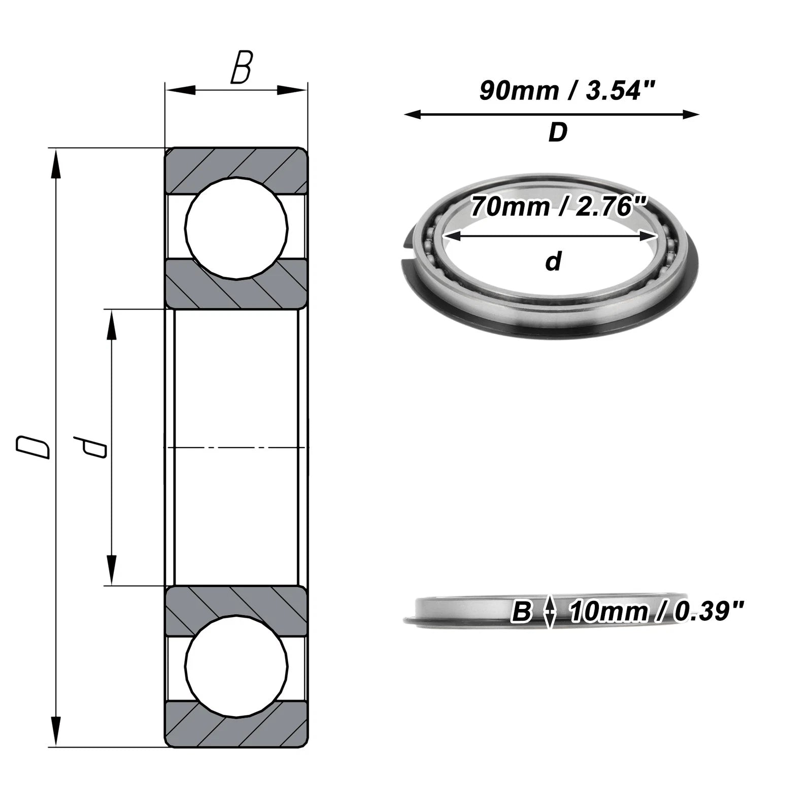 Deep Groove Ball Bearing 70x90x10mm for Scooter Skateboard (6814NR)