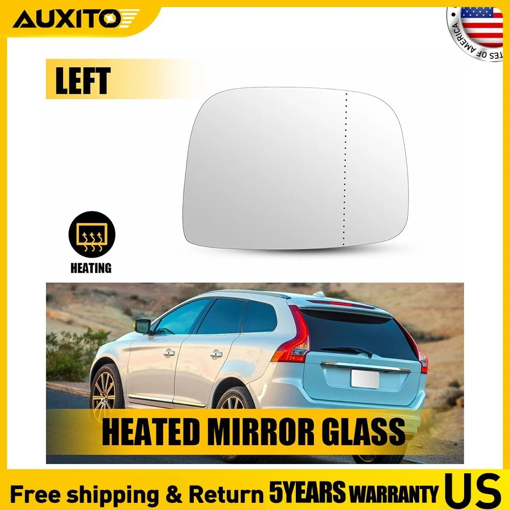 Left Side Heated Mirror Glass with Backing Plate for Volvo XC60 (2010–2017)