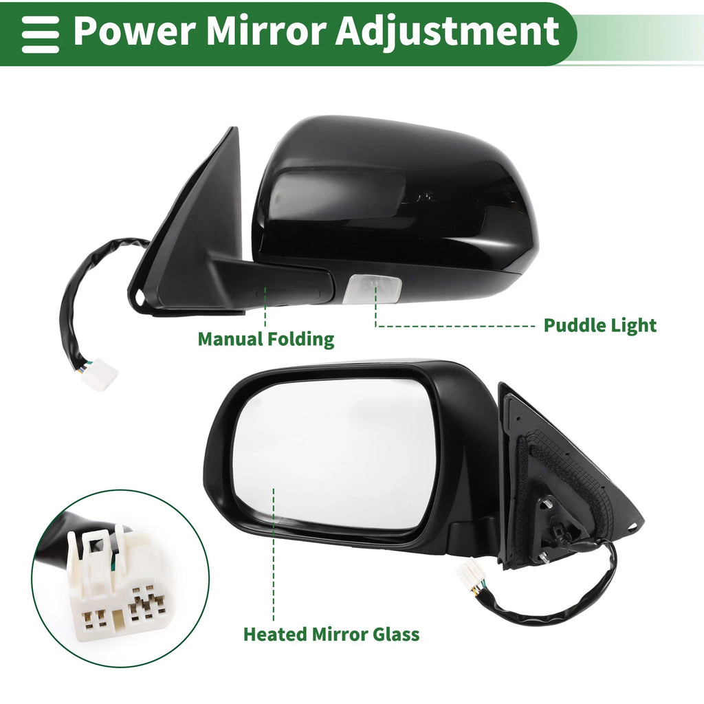 Left Side Door Mirror for Toyota Highlander (2008–2013) Manual Folding Gloss Black