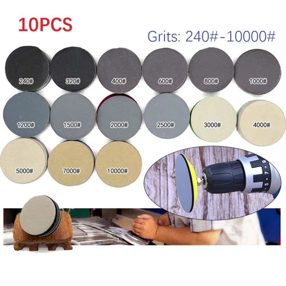 10PCS 3 Inch Silicon Carbide Sanding Discs Wet/Dry 240-10000#