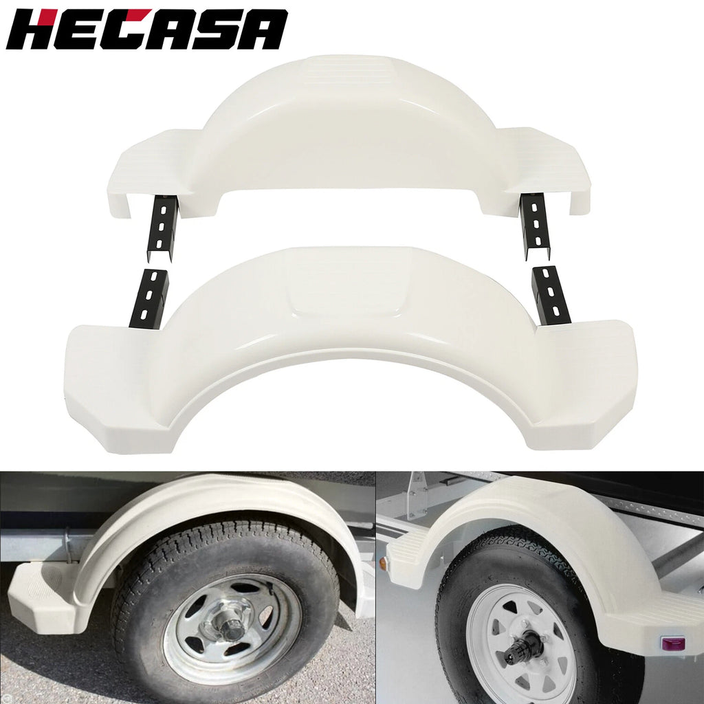 Set of 2 White Single Axle Trailer Fenders for 13" Wheels (Year Range)