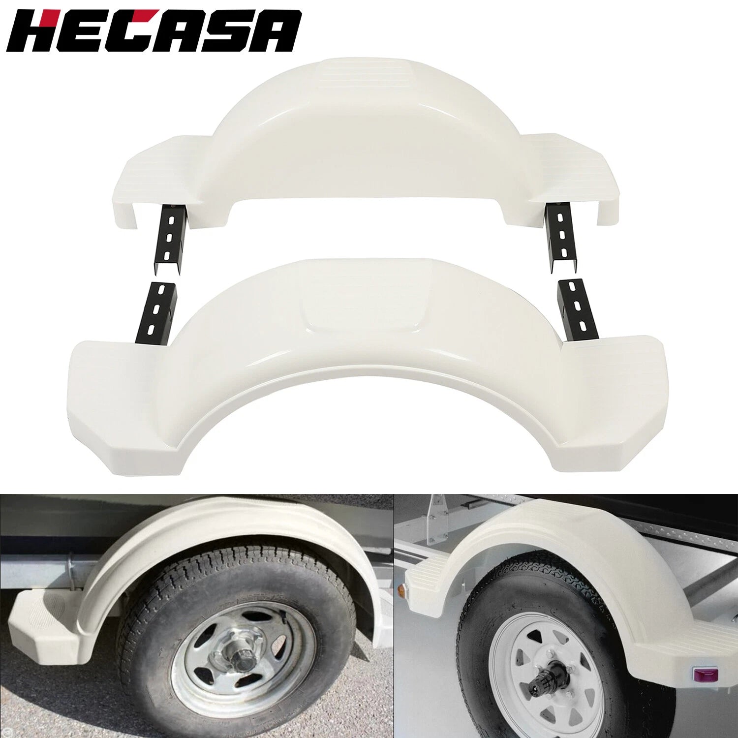 Set of 2 White Single Axle Trailer Fenders for 13" Wheels (Year Range)