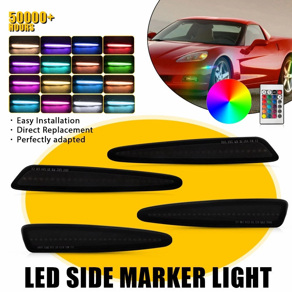 4X Smoked RGB LED Side Marker Light for Chevrolet C6 Corvette (2005–2013)