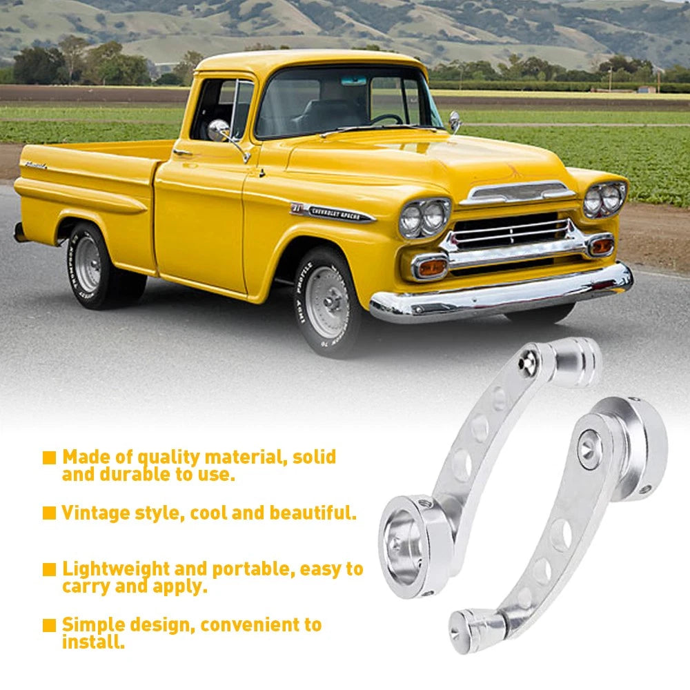 Set of 2 Window Winder Crank Handle Knobs for Car Manual (Silver Aluminum)