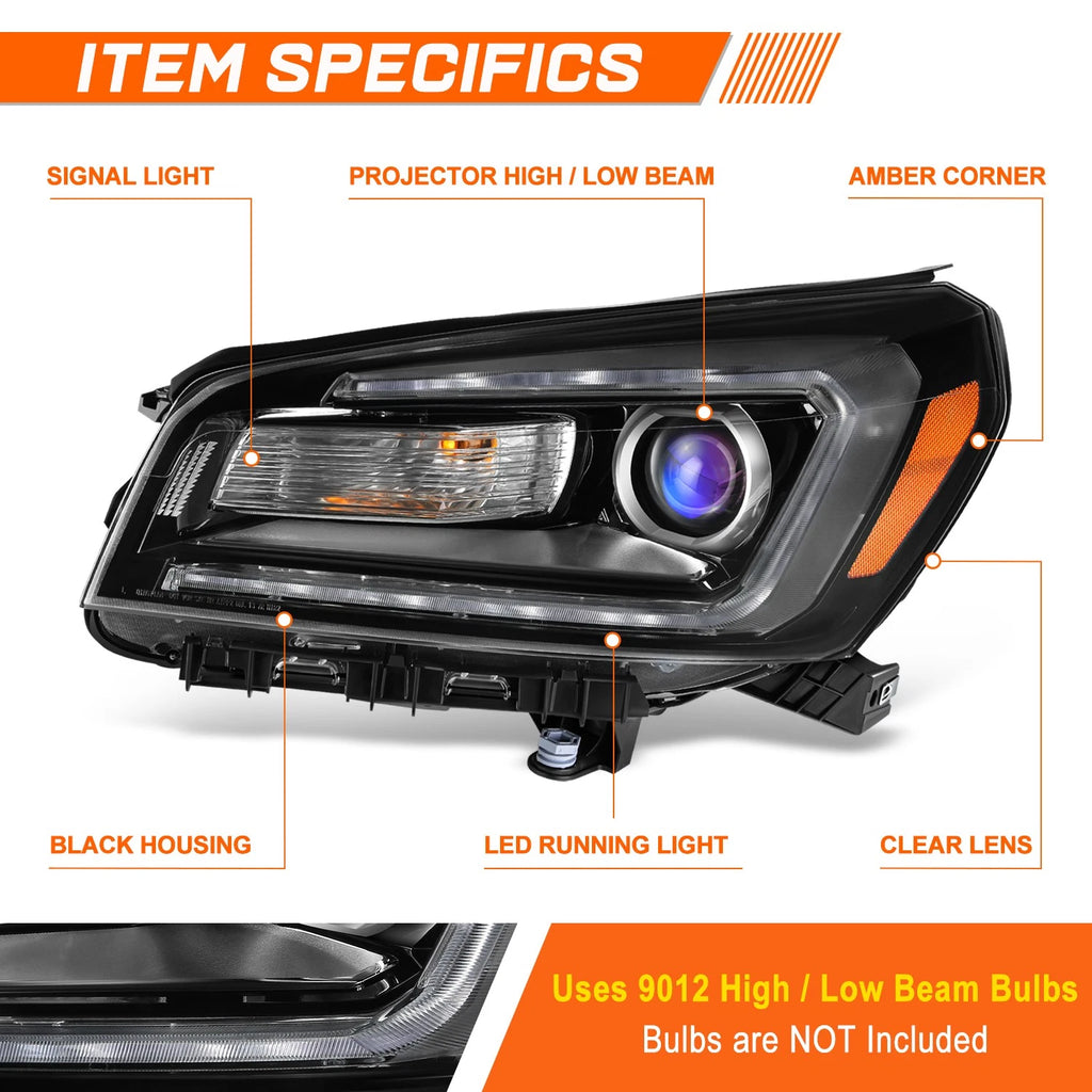Left Side Black Amber LED DRL Projector Headlight for GMC Acadia (2013–2016)
