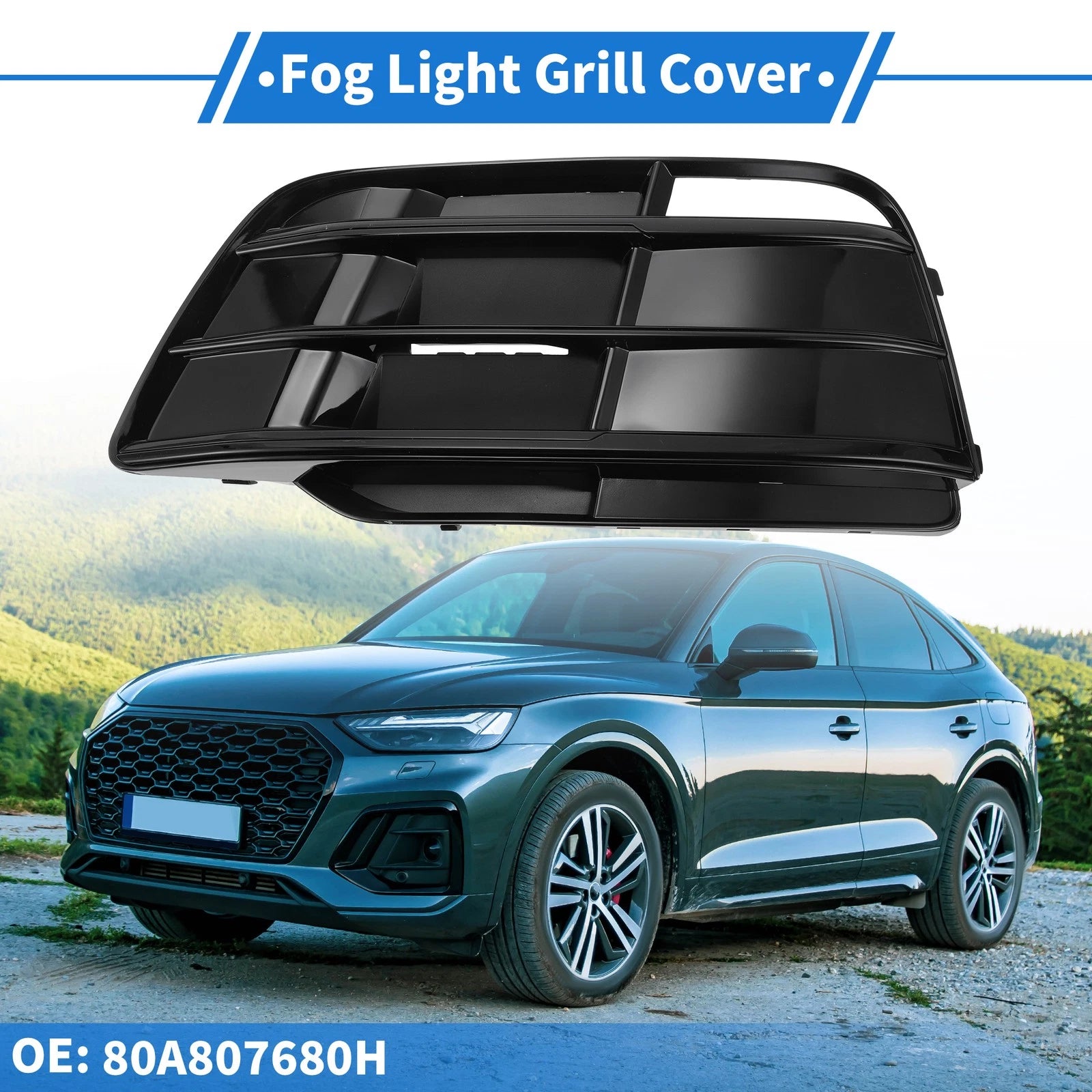 1pc Fog Light Grill for Audi Q5 SQ5 (2018–2022) No. 80A807680H Black