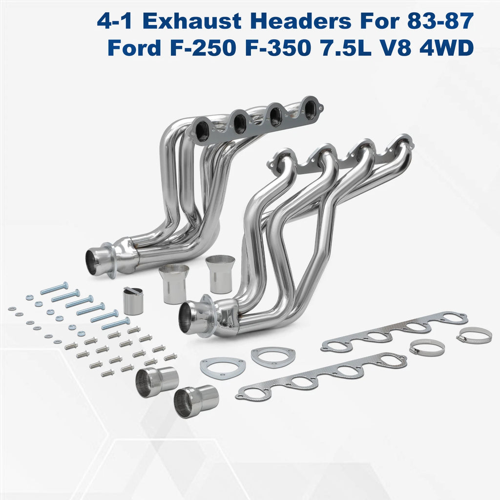 Pair Stainless Steel Exhaust Headers for Ford F250 F350 (1983–1987)