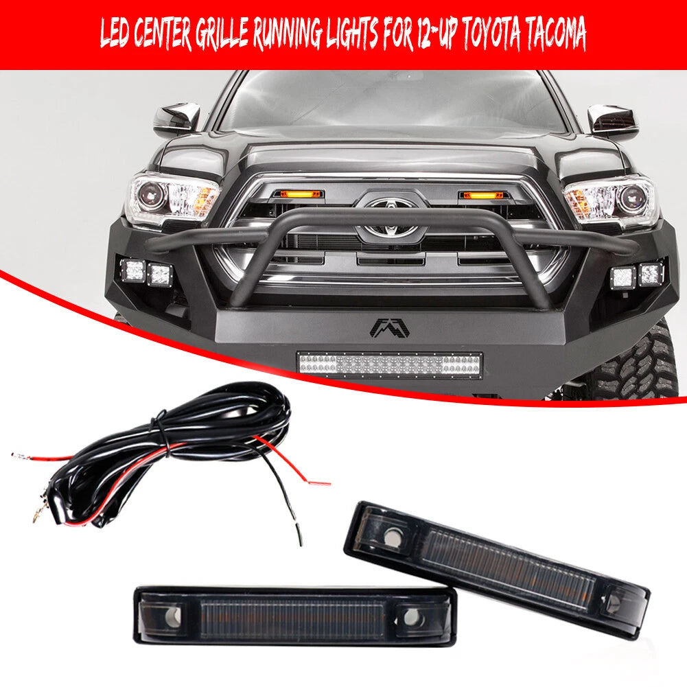 2X Smoked Amber LED Front Grille DRL Running Lights for Toyota Tacoma (2012–2023)