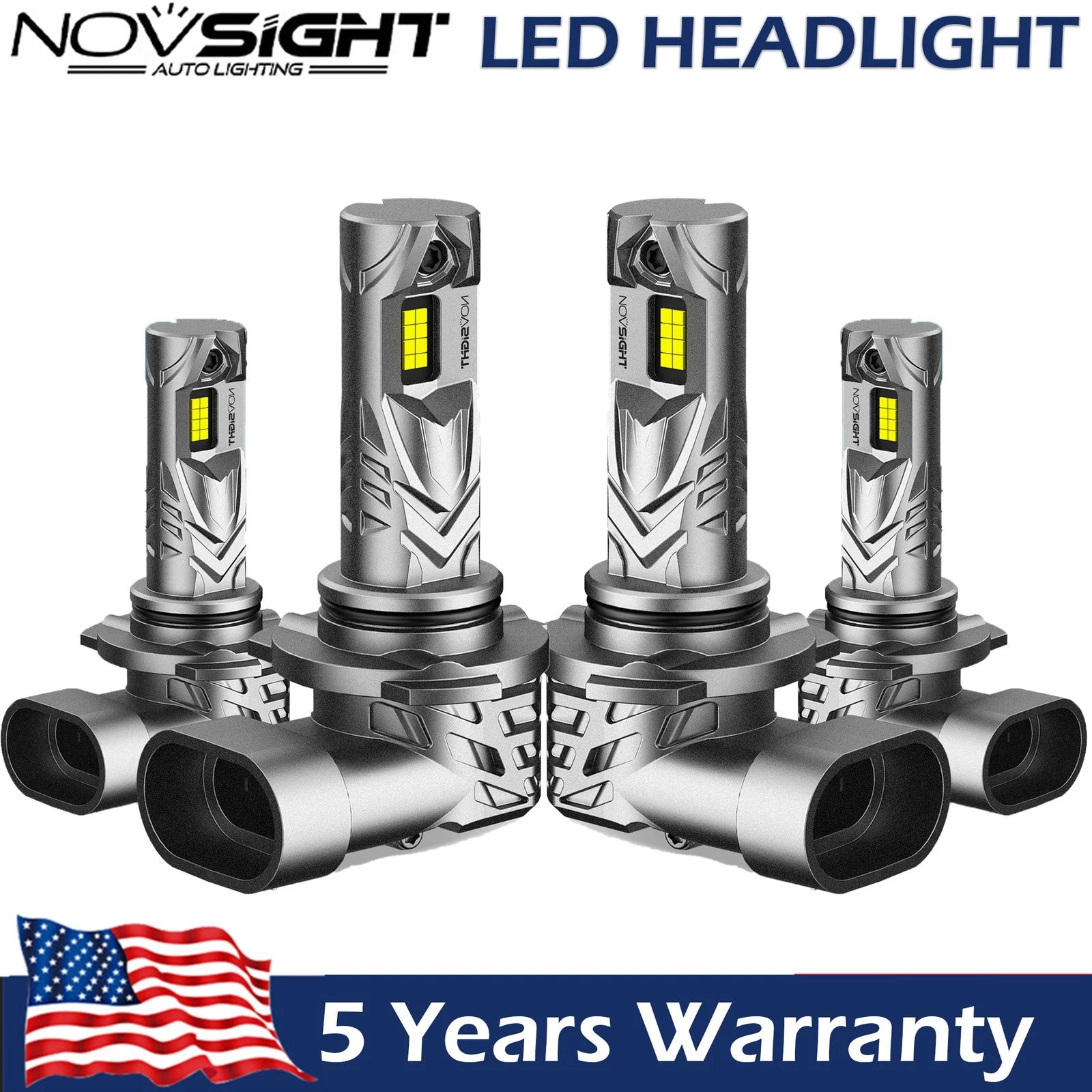 Set of 4 LED Headlight Bulbs 9005 + 9006 for High Low Beam (6500K)