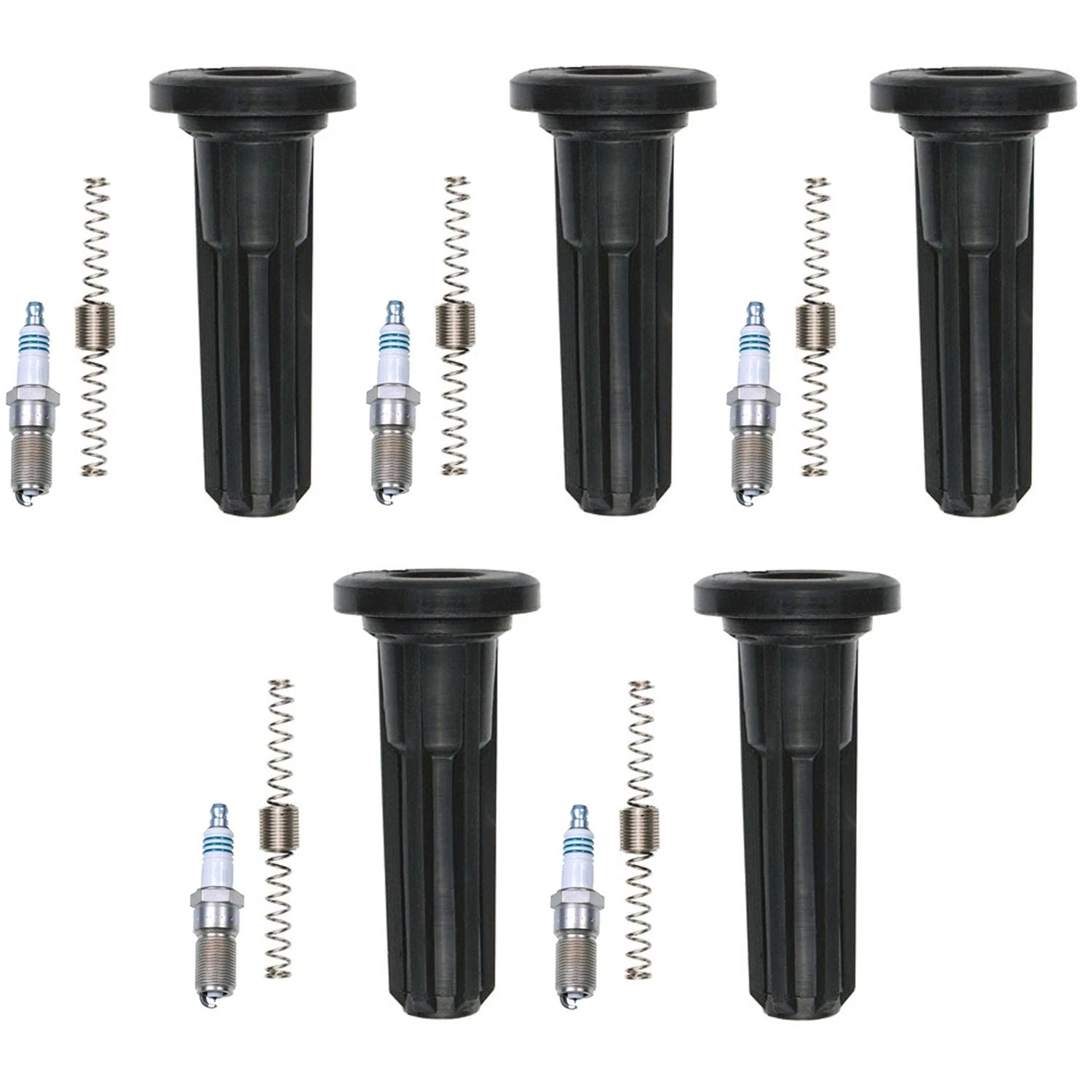 Set of 5 Denso Iridium Spark Plugs & NGK Coil Boots for GMC Canyon (2004–2012)