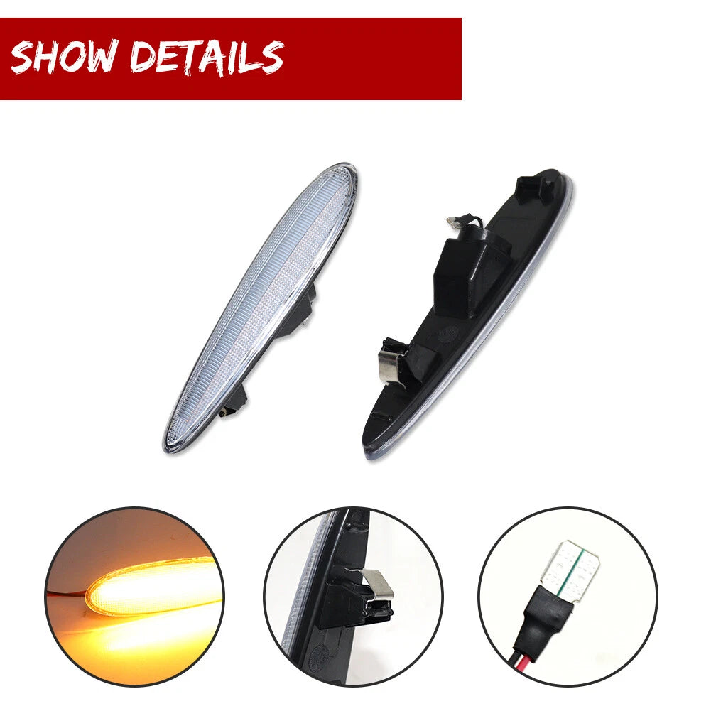 2X Clear Lens Amber LED Front Side Marker Lights for Nissan Maxima (2000–2003)