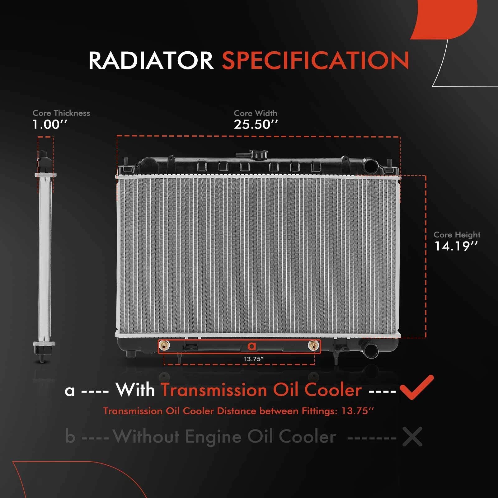 Radiator with Transmission Oil Cooler for Nissan 240SX (1995–1998)