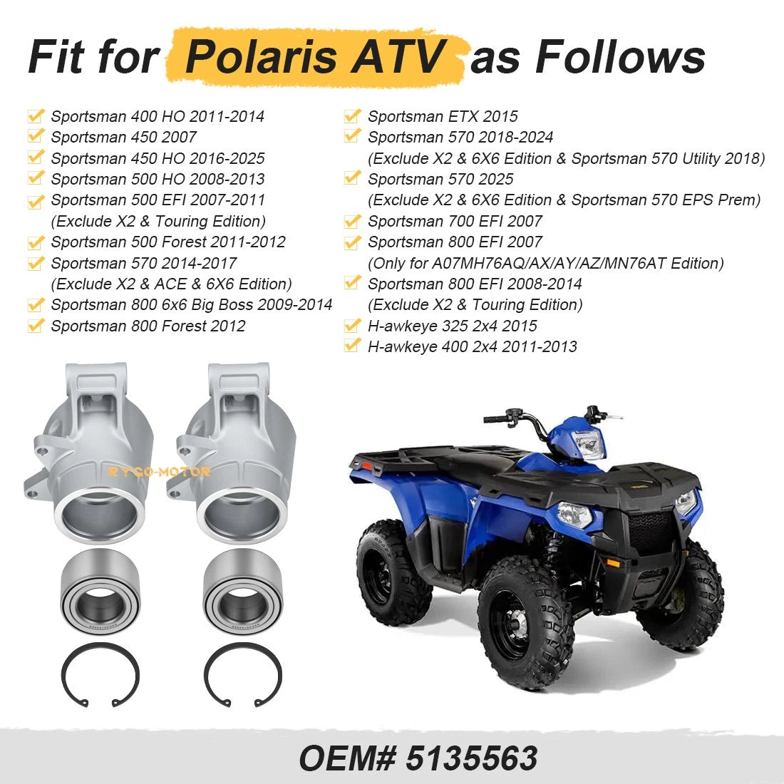 2 Pack Rear Wheel Carrier w/ Bearings Kit for Polaris Sportsman 570 (2014–2025)
