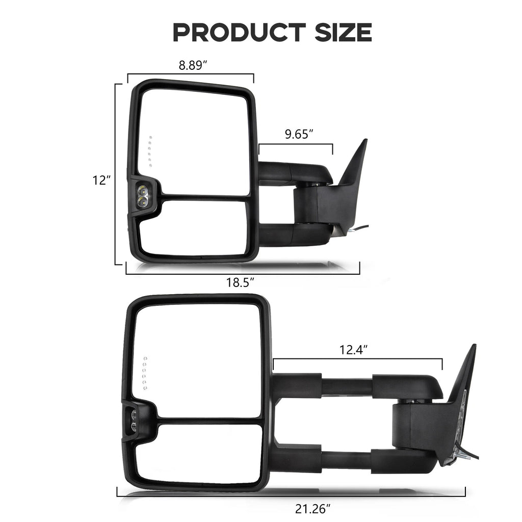Set of 2 Power Chrome Smoke LED Signal Towing Mirrors for GMC 1500 2500 3500 (1988–1998)