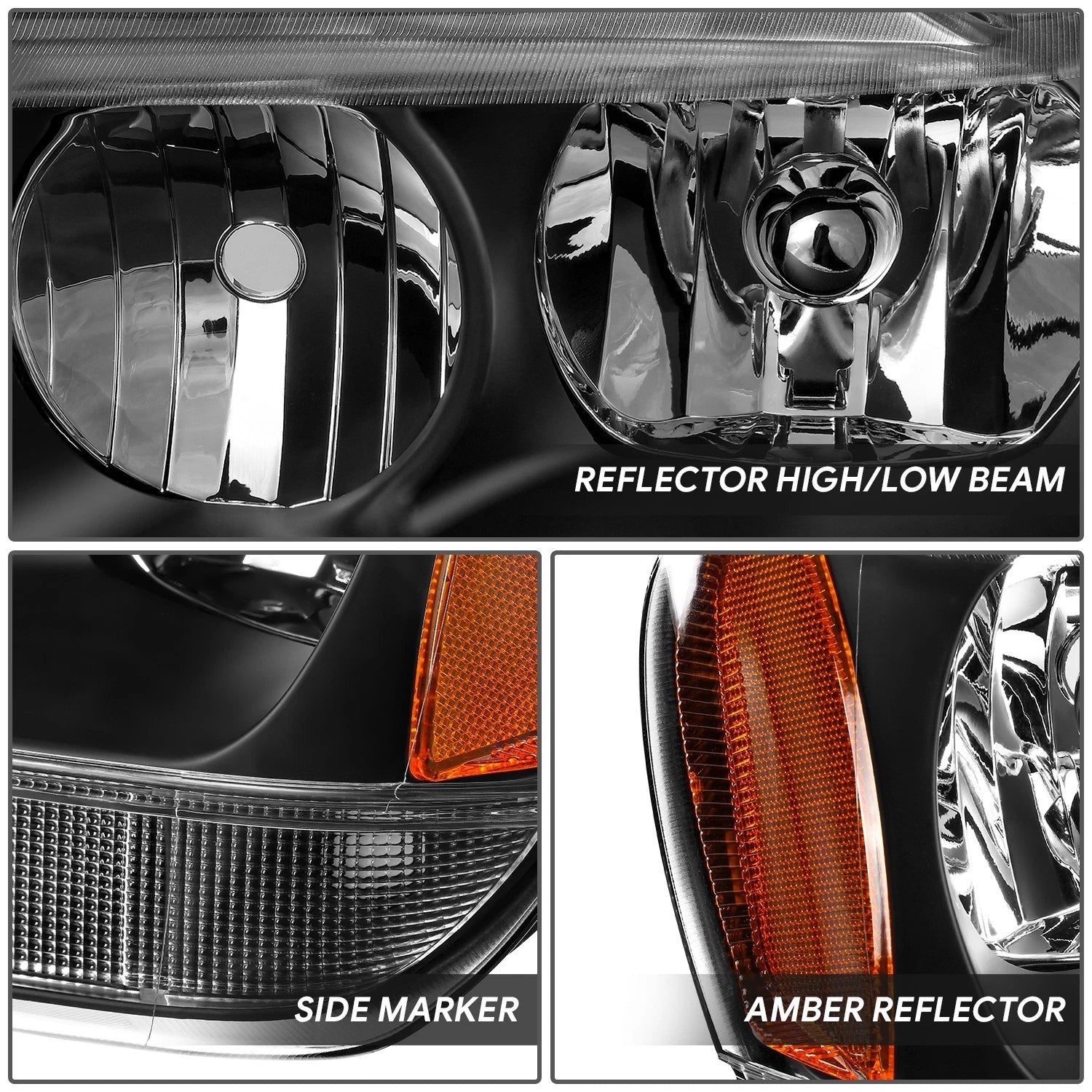 Set of 2 Black Housing Amber Corner Headlights for Jeep Grand Cherokee (1999–2004)