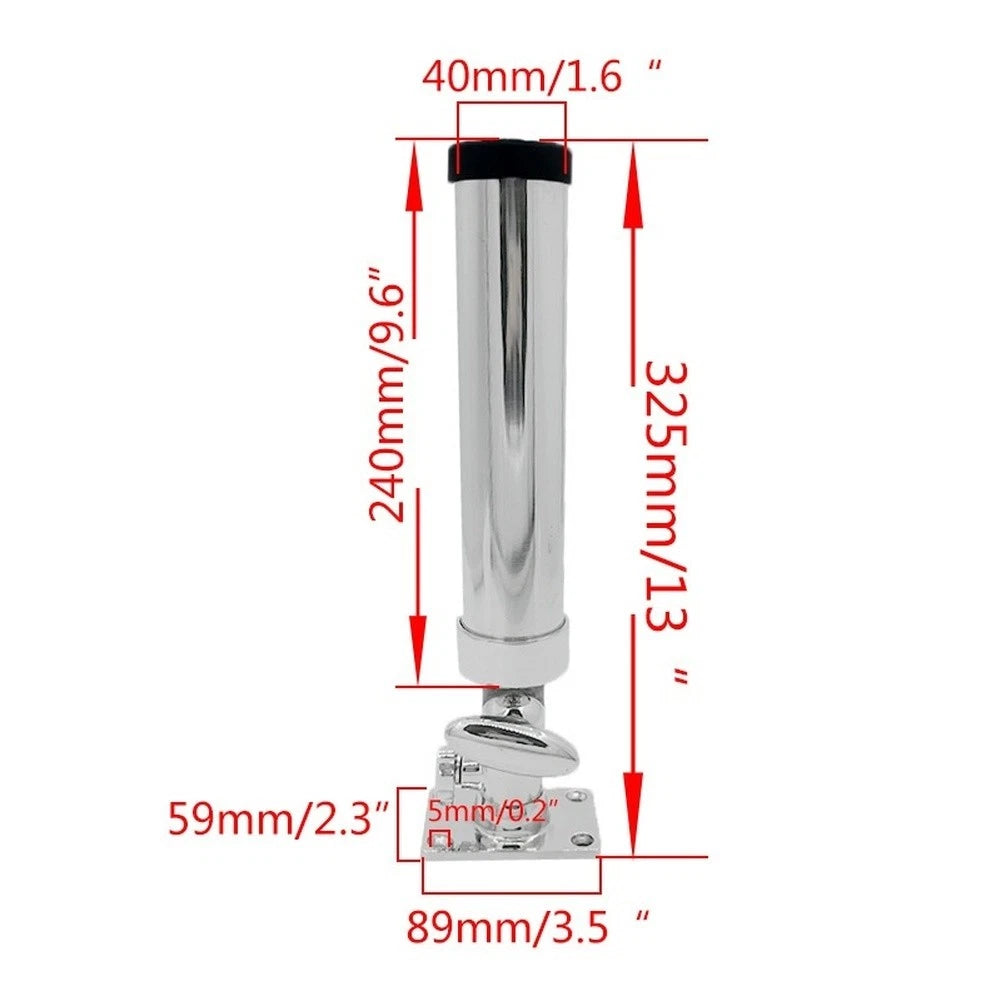 Adjustable Rod Holder for Marine Use 316 SS Square Base 325mm Tall 59mm Wide