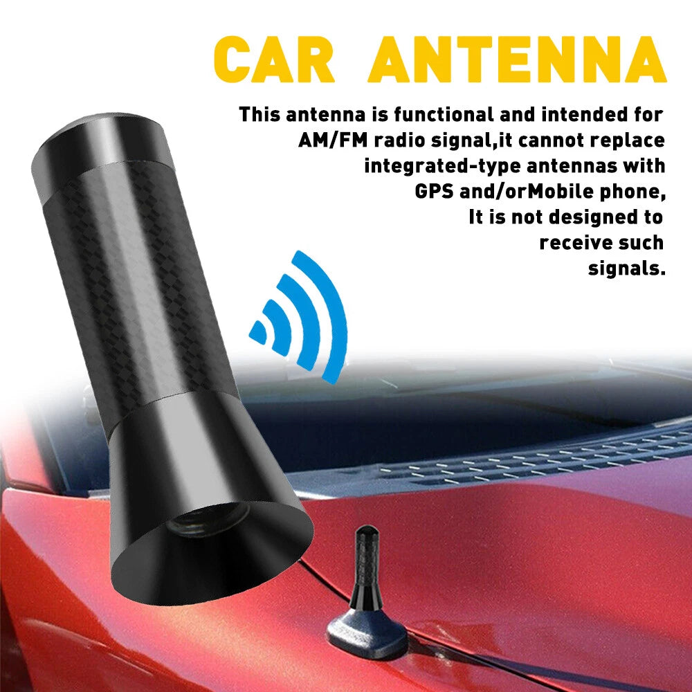1.4" Short Black Real Carbon Fiber AM/FM Radio Antenna for