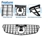 Front Upper Bumper Grille for Mercedes-Benz C200 (2015-2020) Black Chrome