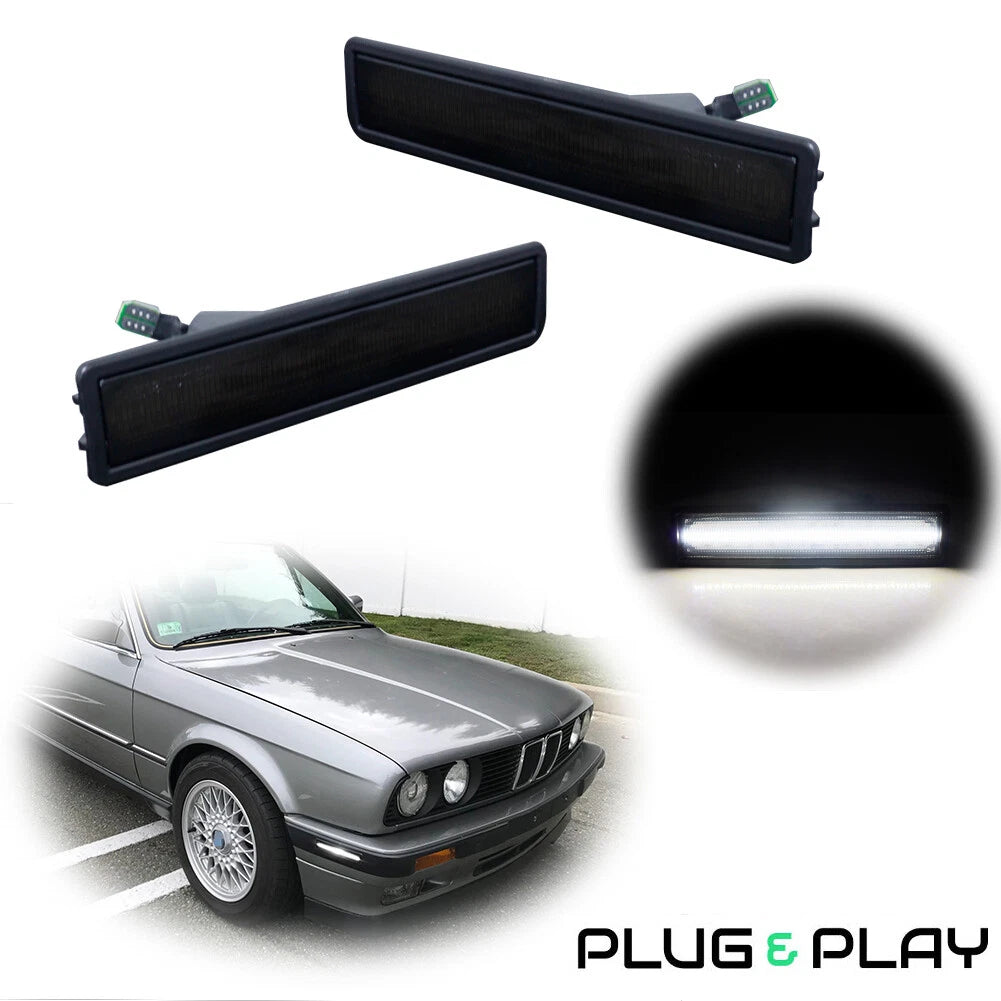 2X Smoked White Front & Rear Bumper Side Marker Lights for BMW E30 E34