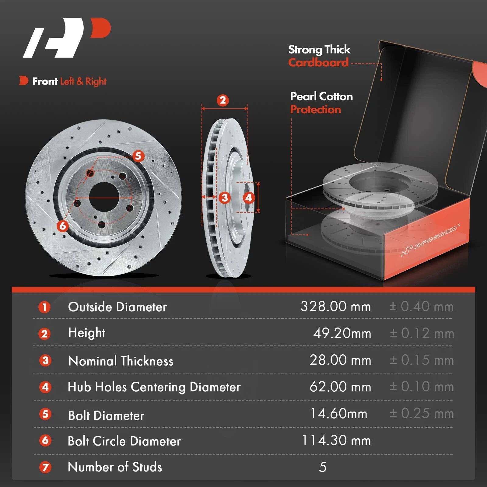 Front Drilled Brake Rotors & Ceramic Pads for Toyota Highlander (2019–2023)