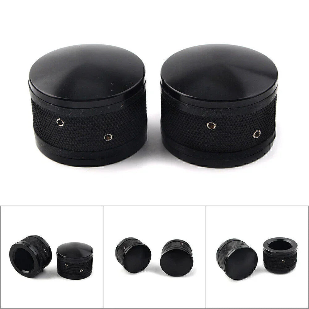 Black CNC Front Axle Nut Cover Caps for Harley Sportster Softail Road King