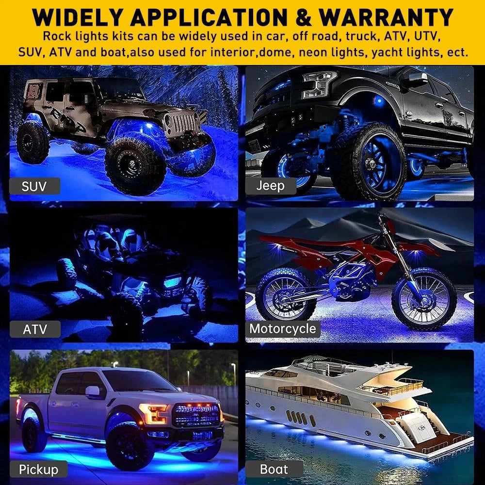 9-LED Underbody Underglow Rock Lights for Jeep (Off-road, Truck, UTV, ATV)