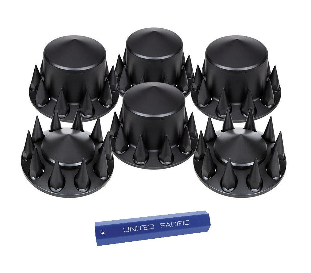 Axle Covers Black Front and Rear Set with Hubcaps for Semi Truck (—)