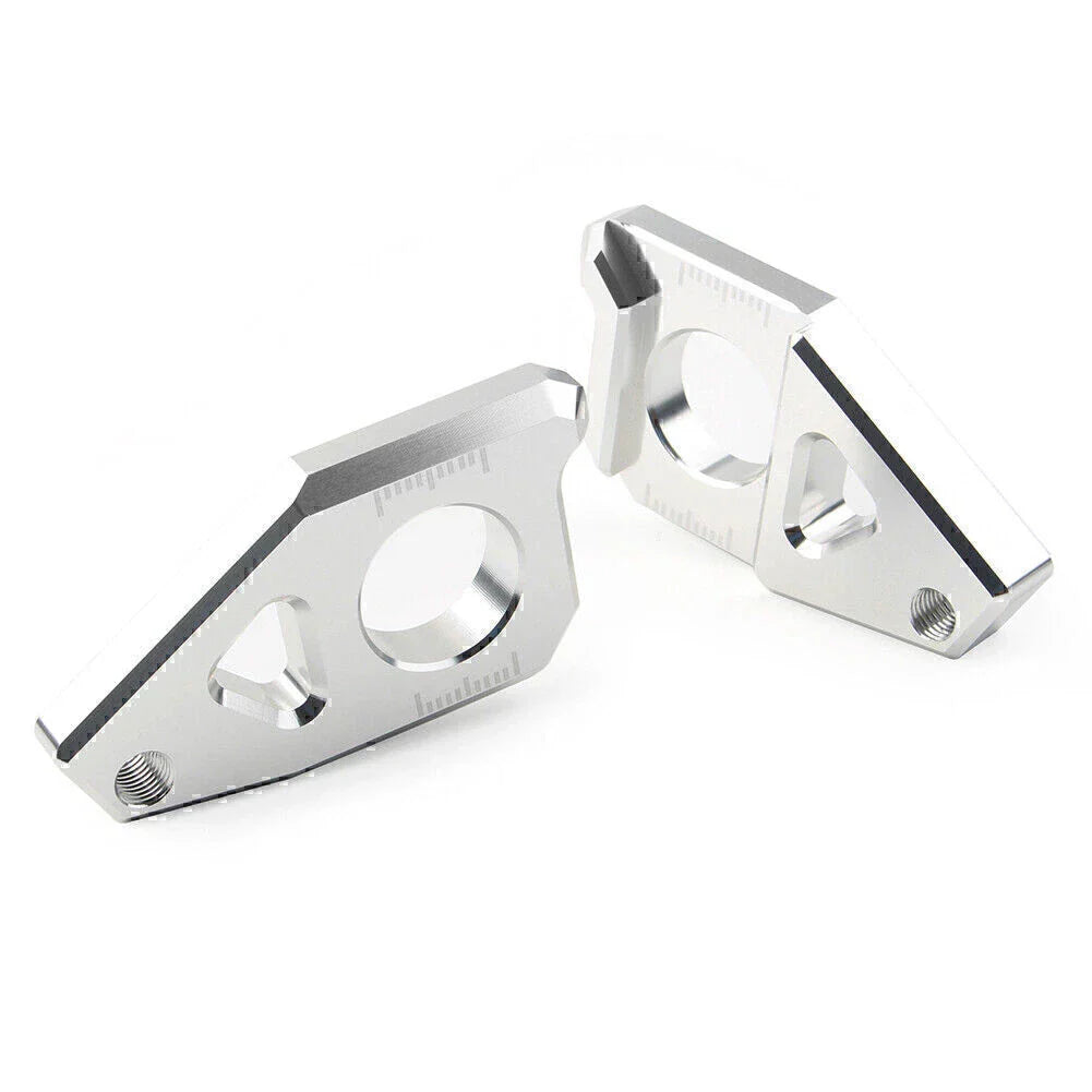 Yamaha YZF FZ8 FZ1 TMAX Silver Motorcycle Axle Spindle Chain Adjuster Blocks