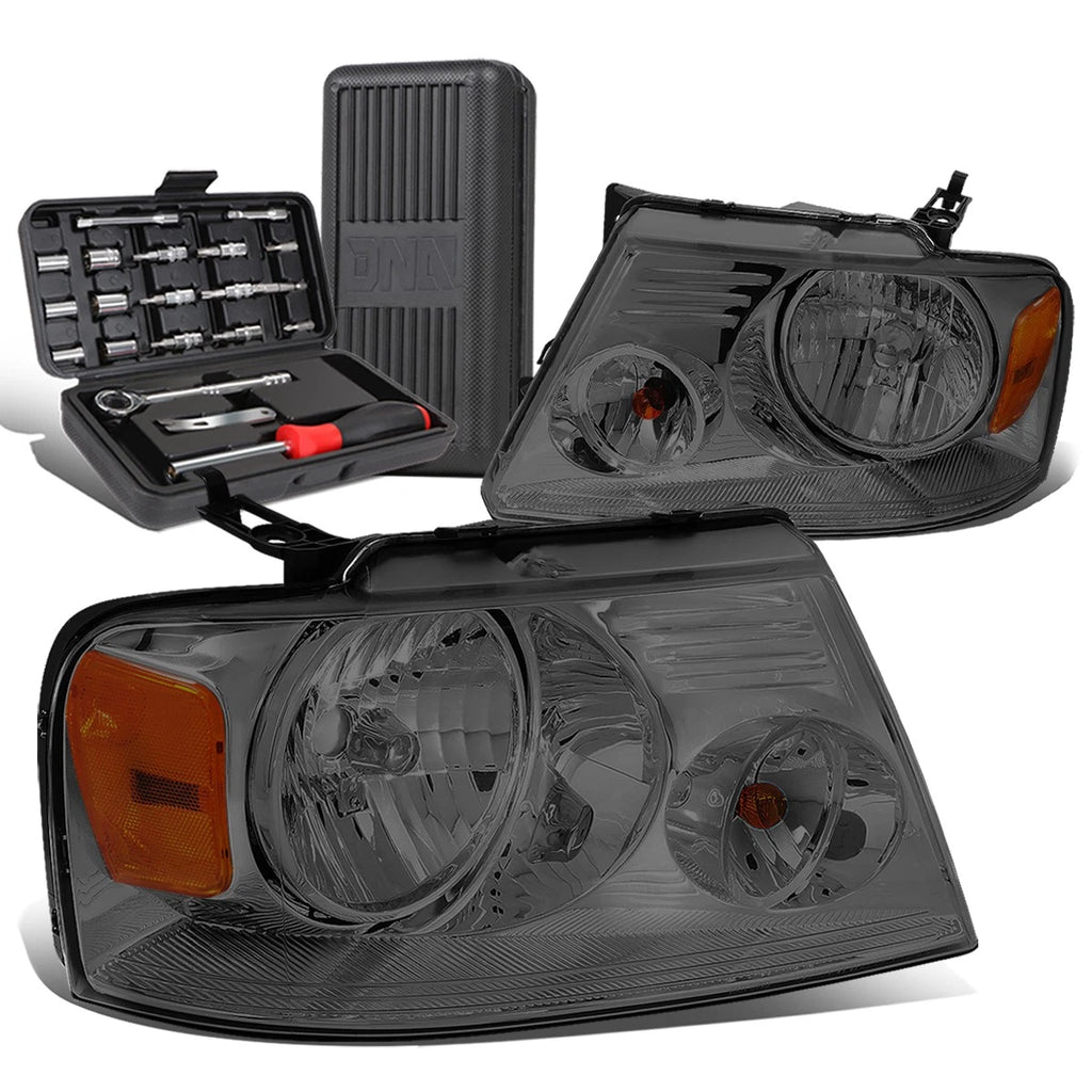 Pair of Smoked/Amber Signal Headlight Lamps for Ford F150 (2004–2008)